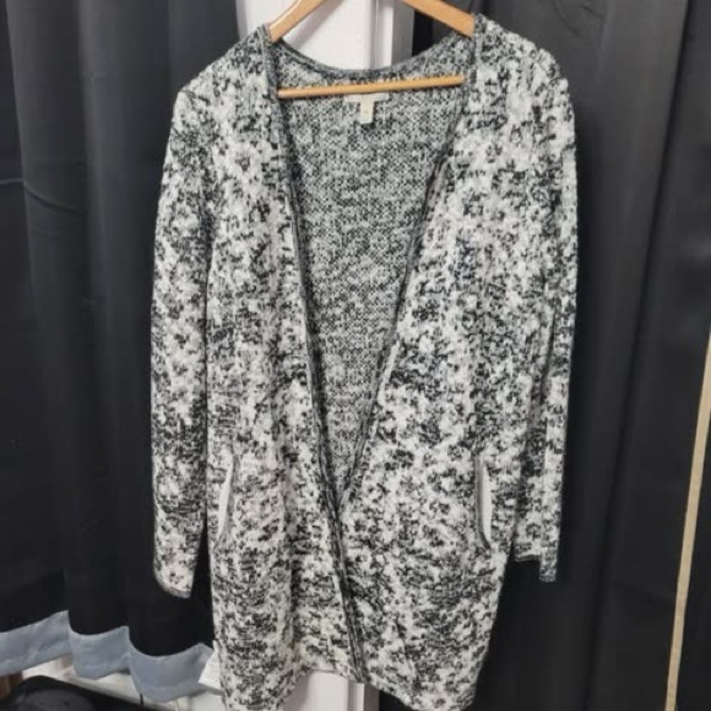Dana Buchman Black & White Marled Open-Front Cardigan